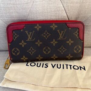 Louis Vuitton Monogram Canvas Wallet with Red with Gold hardware
